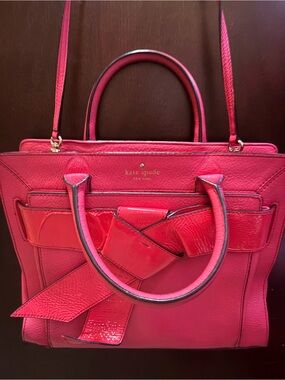 kate spade Bright Pink Leather Satchel with Bow Accent